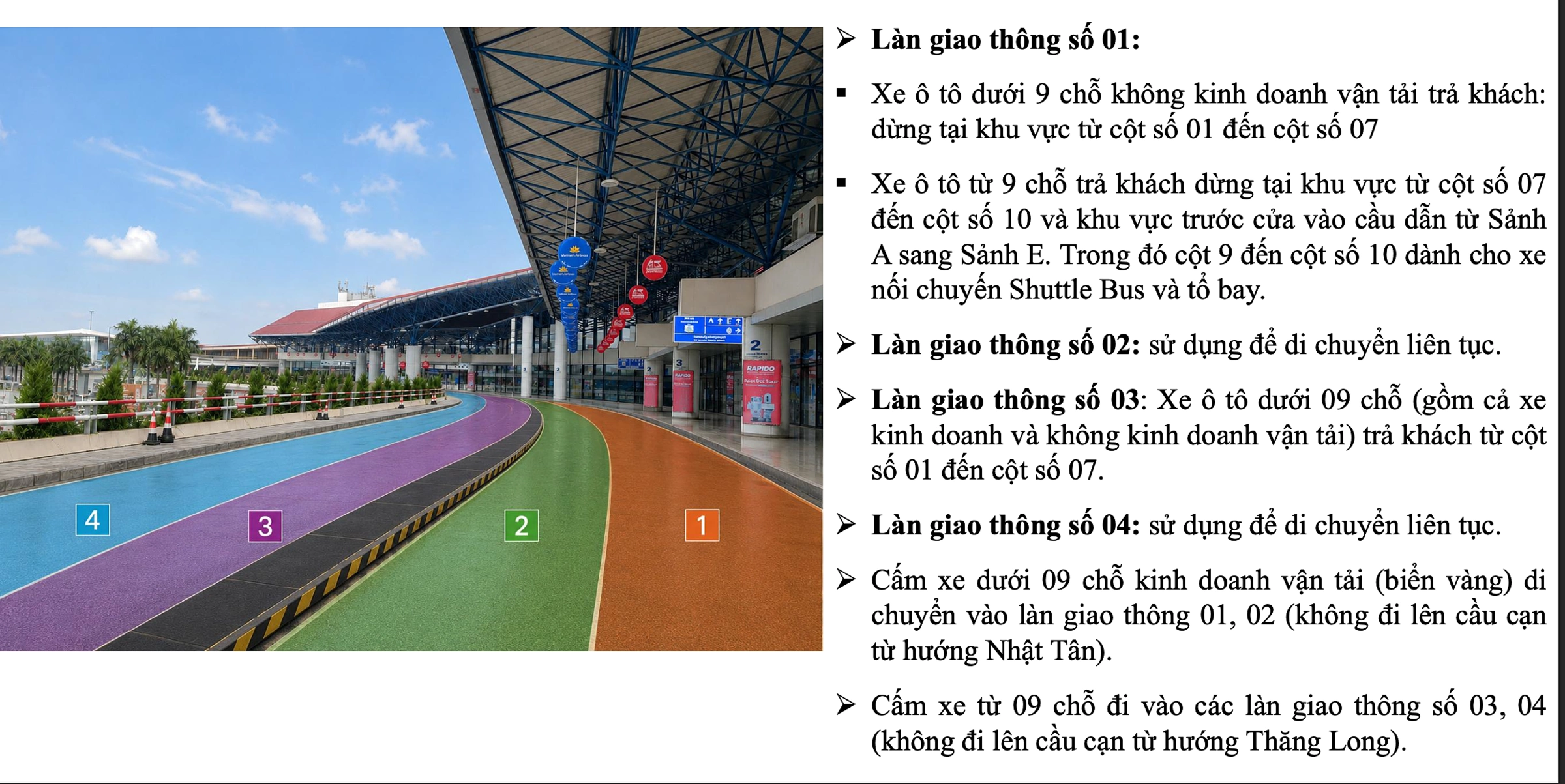 Phân làn tại sảnh đi nhà ga T1 Nội Bài